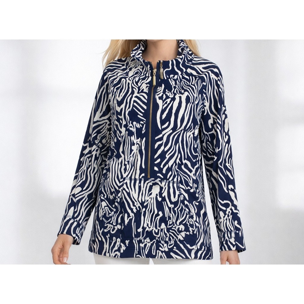 Lilly Pulitzer Blue Zebra Substantial Thick Pullover Kangaroo Pocket Top SZ Lg.